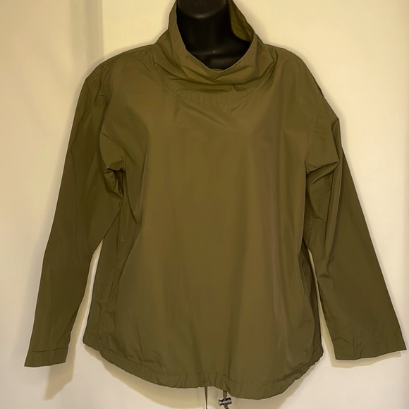 Eileen Fisher olive funnel neck pullover drawstring organic cotton blend jacket - Picture 2 of 9